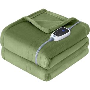 Sealy Electric Blanket Heated Throw, Soft Flannel Heating Blanket with 6 Heat Settings & 2-10 Hours Auto Shut Off, Fast Heating & Machine Washable, 50x60 Inch, Green