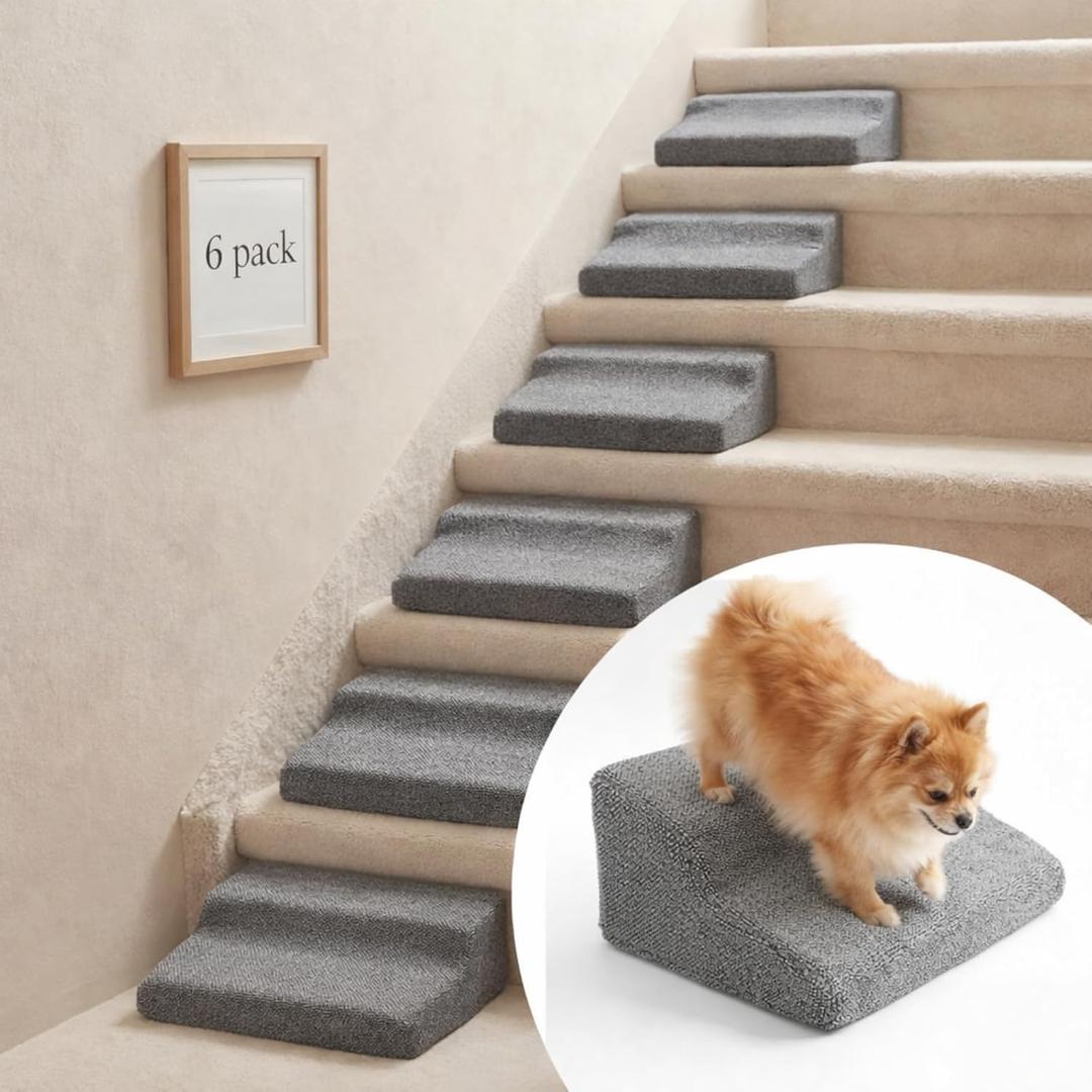 Silipull 6 Pcs 40d Density Foam Dog Ramp for Stairs, Portable 2-Step Modular Pet Ramp for Elderly Injured Pets, Non-Slip Lightweight Dog Stairs for Small Dogs Cats Grey Pet Ramps to Get on Couches