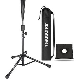 BaseGoal Batting Tee Baseball Tee,Softball Travel Portable Tee Tripod Stand Rubber Tee for Batting Training Practice with Carrying Bag (Black)
