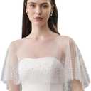 Pearl Shawl Wrap Shrug Bridal Cape Sheer Tulle White Black Elegant Wedding Cape Dress Cover Up for Women Girls (White)