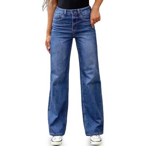BMSTAY Women's High Waisted Wide Leg Jeans Stretchy Straight Leg Bootcut Denim Pants 2025 Trendy, Darkblue Medium