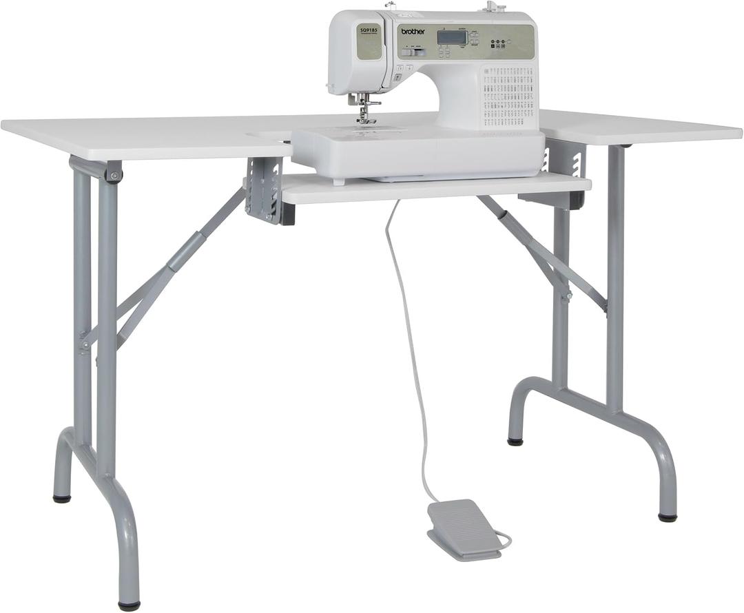 Sew Ready Folding Multipurpose Sewing Table - 47.5" W x 28" D Foldable White Hobby and Sewing Machine Table with Adjustable Shelf - Can Also Be Used as Computer Desk