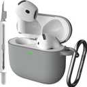 DamonLight Case for AirPods with Cleaner Kit Shockproof Protective Soft Silicone Case Cover with Keychain for Apple Airpods 4th Generation 2024 Released (Gray)