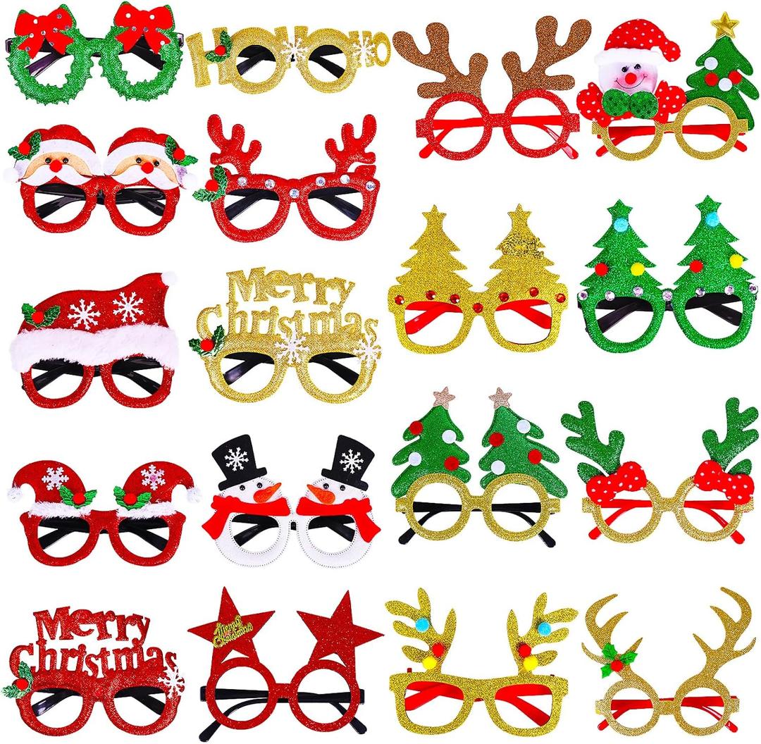 Max Fun 18Pcs Christmas Party Glasses Glitter Holiday Glasses Frames with 18 Designs Christmas Accessories for Christmas Party Favors Holiday Favors(One Size Fits All)
