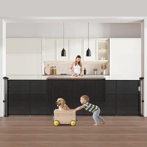 VEVOR Retractable Baby Gate, 34 inch Tall, Extends up to 110 inch Wide, Retractable Gate for Kids or Pets, Mesh Material, Easy to Install for Indoor Stairs, Doorways, Hallways, Playrooms, Black