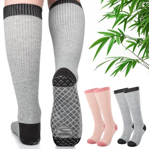 SONORAN Bamboo Viscose Compression Socks for Pregnant Women (2 Pairs) 15-20 mmHg Knee High Non-slip Socks for Nurses, Pregnancy S/M（Gray&Pink）