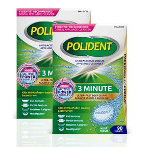 Polident 3 Minute Antibacterial Dental Appliance Cleanser Tablets, Retainer Cleaner Tablets, 90 Count (2 Pack)