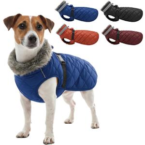 Winter Jacket for Medium Small Dogs, Waterproof Dog Coat with Fur Collar, Reflective Fleece Lined Doggy Clothing with Elastic Strap, Cold Weather Pet Outfits, Boy & Girl Puppy Overalls, XXL