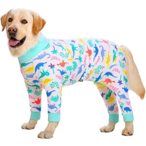 Dog Pajamas Jumpsuit for Medium Large Dogs, Lightweight Dog Pjs Clothes Apparel Onesies, Shirt for Large Size Dogs After Surgery, Full Belly (28 (Chest 26.77'', Back Length 18.11''), White