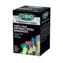 CURAD Performance Series Antibacterial Bandages, Extreme Hold Adhesive Technology, Finger & Knuckle Bandages, Flexible Fabric, Variety Pack with Assorted Sizes & Colors, 50 Count