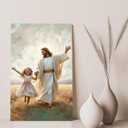 XWNLTEPK Dancing Day Christian Painting Jesus With Girl Christian Wall Art Bible Jesus Dancing With Little Girl Print Canvas Wall Art Poster (12x16inFramed, a24)