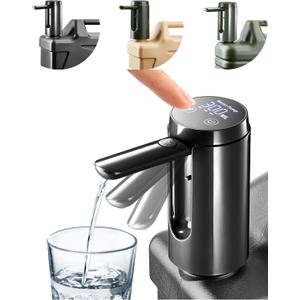 Automatic Touch Control Water Pump, Compatible With Most Water Container Brands, Only for 5 Gallon,4.8, 3.5, 3.2Gal, Black Portable Foldable Helical Faucet,Type-C Rechargeable Camping Dispenser