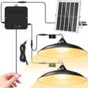 Solar Shed Light Indoor Outdoor, Dual Lamp Warm White Daytime Available Pendant Light with Pull String, Dusk to Dawn, 3 Lighting Modes Solar Lights Indoor, Waterproof for Barn, Gazebo, Shop