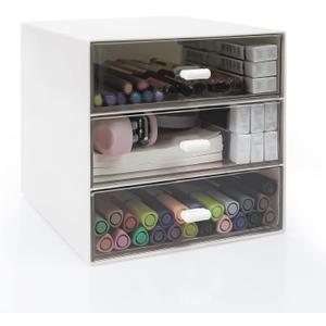 Desk Organizer with Drawer, Desk Storage Box, Plastic Office Stationery Supplies Organizers, Desktop Organizer for Office School Home (3 drawer, White)