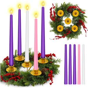 12 Inch Christmas Advent Wreath with 5 Candle Holders and Taper Candles, Metal Candle Cups, Fire Retardant Evergreen Centerpiece for Table Home & Church Advent Decoration
