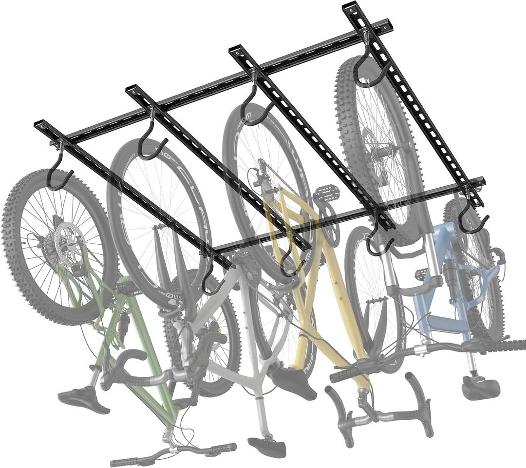 WALMANN Garage Ceiling Bike Rack, Adjustable Overhead Bicycle Storage System Stores 4 Bikes Horizontally or 8 Bikes Vertically, Ceiling-Mount Bike Hanger for Road & Mountain Bikes, 48.5 x 48.5in