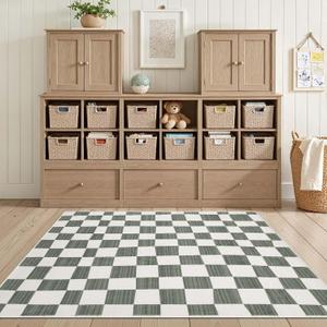 jinchan 3x5 Checkered Area Rugs for Kids Room - Machine Washable Soft Rug Modern Geometric Lattice Non-Slip Carpet for Nursery Playroom Bedroom Entryway Living Room Dining Room Home Office Grey