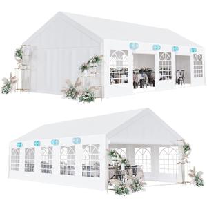 Garvee 16x32 ft Heavy Duty Party Tent, Heavy Duty Outdoor Wedding Event Tent with Removable Sidewalls & Double Doors, Large Canopy Tent with Large White Roof and 3 Storage Bags for Parties, Weddings