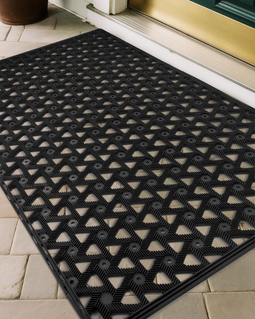 Outdoor Mat for Front Door - Door Mat Outside Entrance, 19 x 30 Welcome Rubber Doormat, Waterproof Drainage Heavy-Duty Entry Mats with Non-Slip Backing, Suitable for Gardens, Porches and Garages