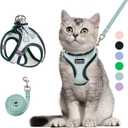 Cat Harness and Leash Set, Soft and Breathable Vest with Reflective Strip, Escape Proof Kitten Harness, Easy to Wear for Cats Walking and Traveling (Light Green, L) (L (Chest:17''-19''))