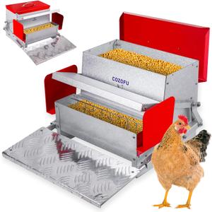 Feeders Automatic Chicken Feeder - Large Capacity for 6-12 Chickens, Lasts 10 Days (25lb Feed), Durable Galvanized Steel, Rat-Proof, No-Spill, Weatherproof Lid