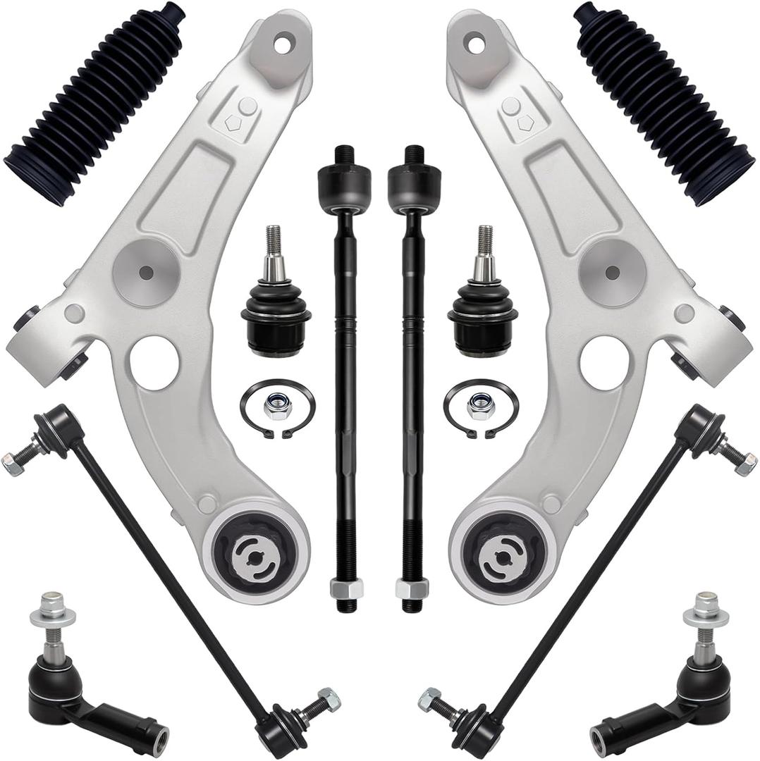 AUQDD 12Pc Front End Suspension Kit (For FWD) Fit For 2014-2018 Je-ep Cherokee, 2 Lower Control Arm 2 Ball Joint 2 Sway Bar Link 4 Inner Outer Tie Rod End (# K643179 K750704 ES801238 K500287)