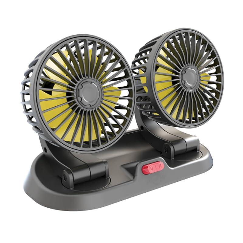 Dual Head Car Fan for Vehicle, 360 Adjustable Portable Cooling Fan with 2 Speeds, Dashboard Air Circulator for Car Truck SUV RV, Quiet Auto Fan for Backseat Travel Camping