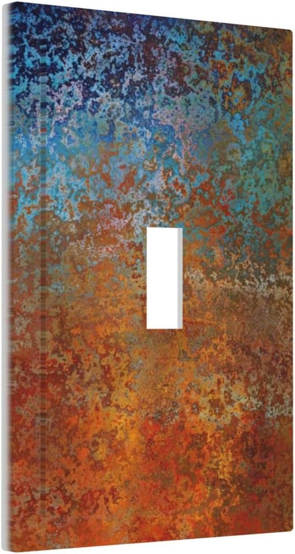 Old Abstract Blue Red Orange Messy Rust Toggle Light Switch Cover Decorative 1-Gang Wall Plate Vintage Mossy Metal Copper Rusty Iron Print Electrical Single Device Switch Face Wallplate Standard Size