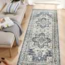 Dripex Tribal Washable Runner Rug-2x5 Non-Slip Non-Shedding Runners for Hallways Stain Resistant Kitchen Mat Laundry Entryway Carpet Runner for Doorway Entrance Bedroom Living Room Decor (Dark Blue/Cream)