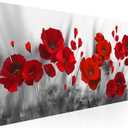Red Flower Large Wall Art for Living Room - 56"L x 28"W Black and White Canvas Wall Art Bedroom Modern Abstract Floral Large Artwork Paintings Prints Pictures Wall Decor