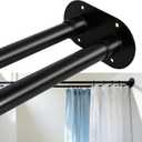 30 to 105" Double Shower Curtain Rod, Adjustable Wall Mounted Dual Shower Rod, Heavy Duty Rustproof Shower Curtain Pole for Bathroom, Laundry Room, Bathtub, Black
