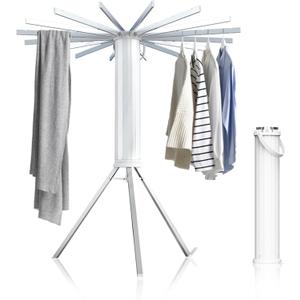 Tripod Clothes Drying Rack Portable Foldable, Space Saving Clothes Drying Rack with 16 Extendable Aluminum Rods, Collapsible Drying Rack Aluminum for Laundry Room,Balcony,Camping and Travel