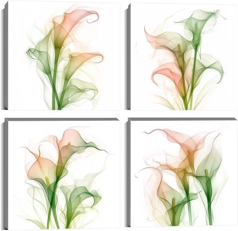 HJY Art Calla Lily Wall Art Flower Pictures Canvas Flowers Wall Decor Floral Plants Poster for Living Room Bedroom Bathroom Home Decorations Framed Artwork Ready to Hang (12''W x 12''H x 4) (Green and pink)