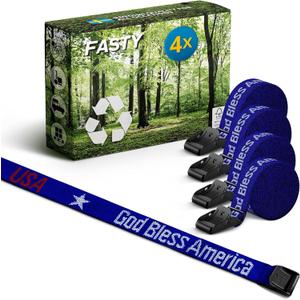 FASTY Tie Down Lashing Straps - Torque Strap 6Ft x 1 Luggage Adjustable Moving Strap, Cam Buckle Cargo Truck Motorcycle Boat Trailer Ratchet Straps, 4 Pack 881lb Break Strength (God Bless America - Blue)