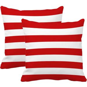 Leaveland Red and White Stripe Set of 2 20x20 Inch Cotton Polyester Square Throw Pillow Cover Decorative Soft Cushion Case Fall Autumn Winter Christmas Home Decor Sofa Standard Size Accent Pillowcase
