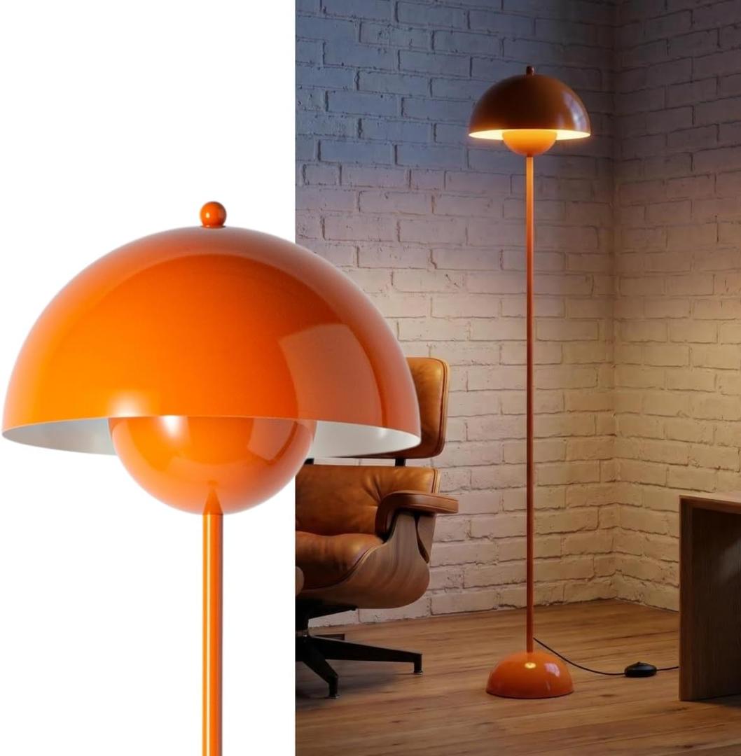 COSYLUX Modern Floor Lamp for Living Room, Industrial Tall Standing Lamp for Bedroom, Metal Shade Reflecting Light Reading Floor Lamp for Office, Nursery Room, Corner(Pastel Orange)