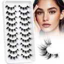 Losha Lashes Natural Cat Eye Lashes 10 Pairs Wispy False Eyelashes with Clear Band 7-14mm Faux Mink Lashes C Curl Lash Strips with Multi-layered Design (FT02)