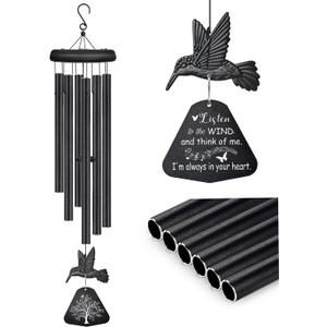 Sympathy Wind Chimes for Outside Deep Tone, Memorial Wind Chimes for Loss of Loved One Prime, Bereavement Condolence Remembrance Funeral Gifts for Grieving Friends Loss of Mother Father (C-Black Hummingbird)