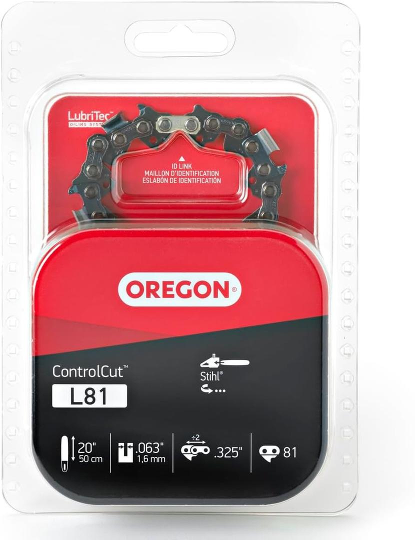 Oregon L81 ControlCut Chainsaw Chain for 20-Inch Bar, 81 Drive Links, Low-Kickback Chain, fits Several Stihl Models Gray (L81/22BPX (Micro Chisel version))
