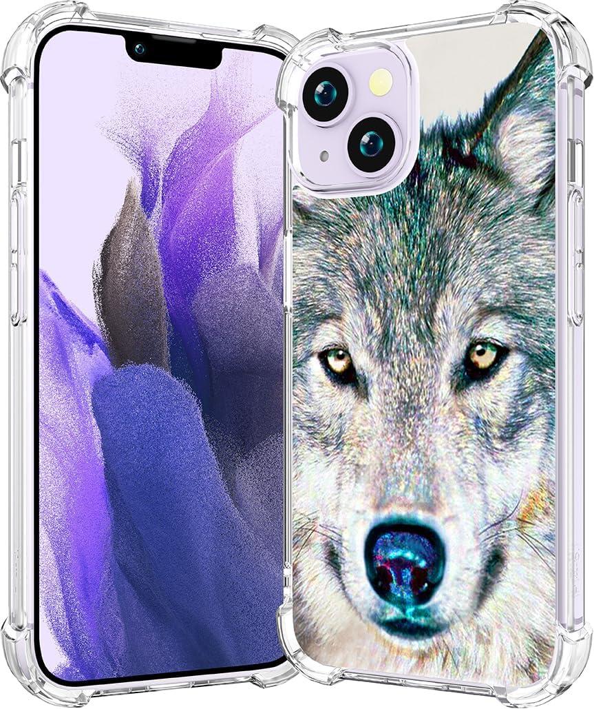 Compatible with iPhone 14 Plus Case Clear Cute for Women - Rugged Phone Cases Funda Protector Cover Skin (Grey Wolf)