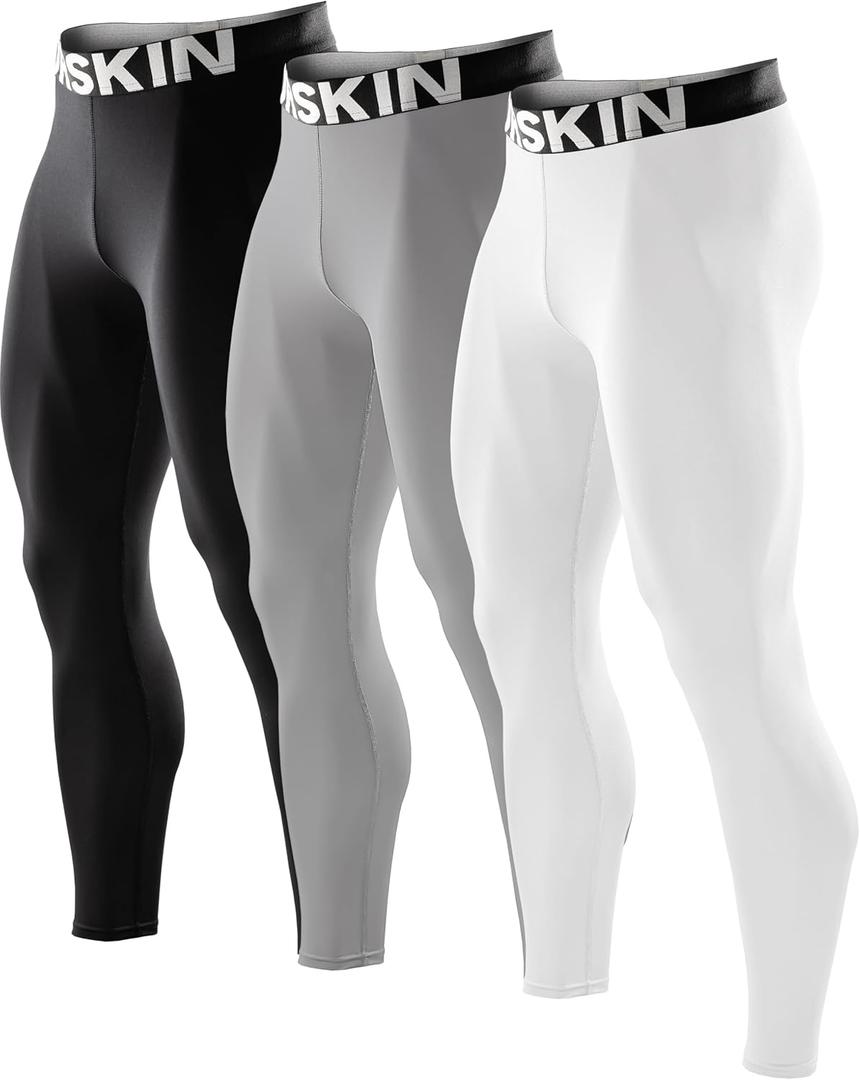 DRSKIN 3 Pack Men’s Compression Pants Tights Leggings Sports Baselayer Running Athletic Workout Active (Classic (B01+WH+GR), 3XL)