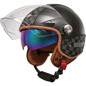 Motor Cycle Helmets for Men Dual Visor 3/4 Open Face Motorcycle Helmet for Men & Women, DOT Approved Unisex Retro Half Helmet，Motorbike Casco for Moped Cruiser (Black, M)