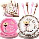 Crtiin 120 Pcs A Tini Bit Older Party Supplies Espresso Martini Disposable Paper Plates Napkins Forks Bachelorette Pink Bow Tableware Martini Birthday Party Dinnerware for Bar Wedding Decors