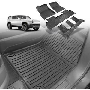 BestEvMod Compatible with Rivian R1S All Weather Floor Mats Anti-Slip 3D Pattern TPE Heavy Duty Rubber Waterproof Non-Slip Design Floor Liner 1st & 2nd and 3rd Rows Set 2022-2024 Accessories (R1S)