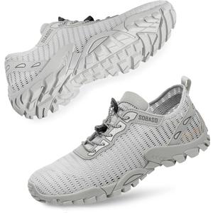SOBASO Water Shoes Women Men Quick Drying Swim Beach Aqua Shoes for Water Sport Diving Hiking Sailing Travel (13.5 Women/12 Men, Light Silver)