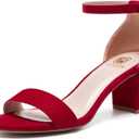 Women Open Toe Low Chunky Short Heels Ankle Strap Block Heel Sandals Party Dress Wedding Pump Shoes (9.5, Red)