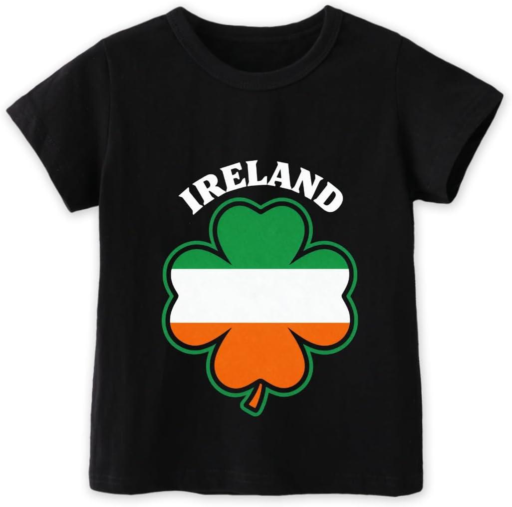 St Patricks Day Shirt Kids  Boys Girls Toddler Green T-Shirt Lucky Clover Ireland Shamrock Outfit 2T-8T (Black)