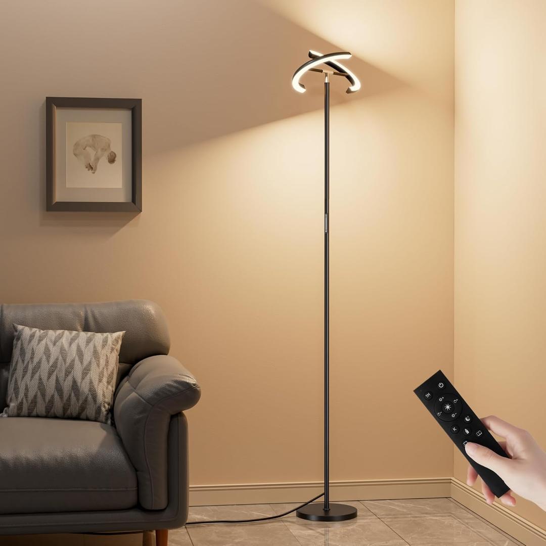 Floor Lamps for Living Room, 40W/2400LM Rotatable LED Floor Lamp with Touch & Remote Control, 70" Tall Standing Lamp Step less Dimmable, Modern Torchiere Corner Lamp for Bedroom, Office (Black)