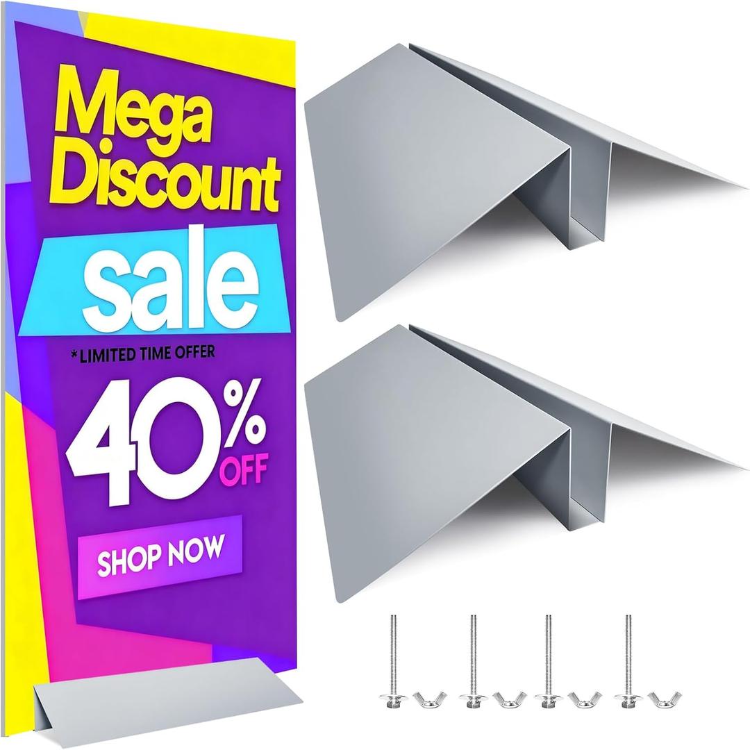 2-Pack Metal Floor Sign Stand Holders with Adjustable Foam Board Stand Base, Fits Signs 0.25"1.5" Thick, Up To 72" Tall, Compatible with Foam Board & Acrylic Glass, Base Only