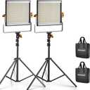 Neewer 2 Packs Dimmable Bi Color 480 LED Video Light Kit, 3200~5600K CRI 96+ LED Panel with U Bracket, 75 inches Tripod Light Stand for YouTube Recording Studio Photography Streaming Key Lighting